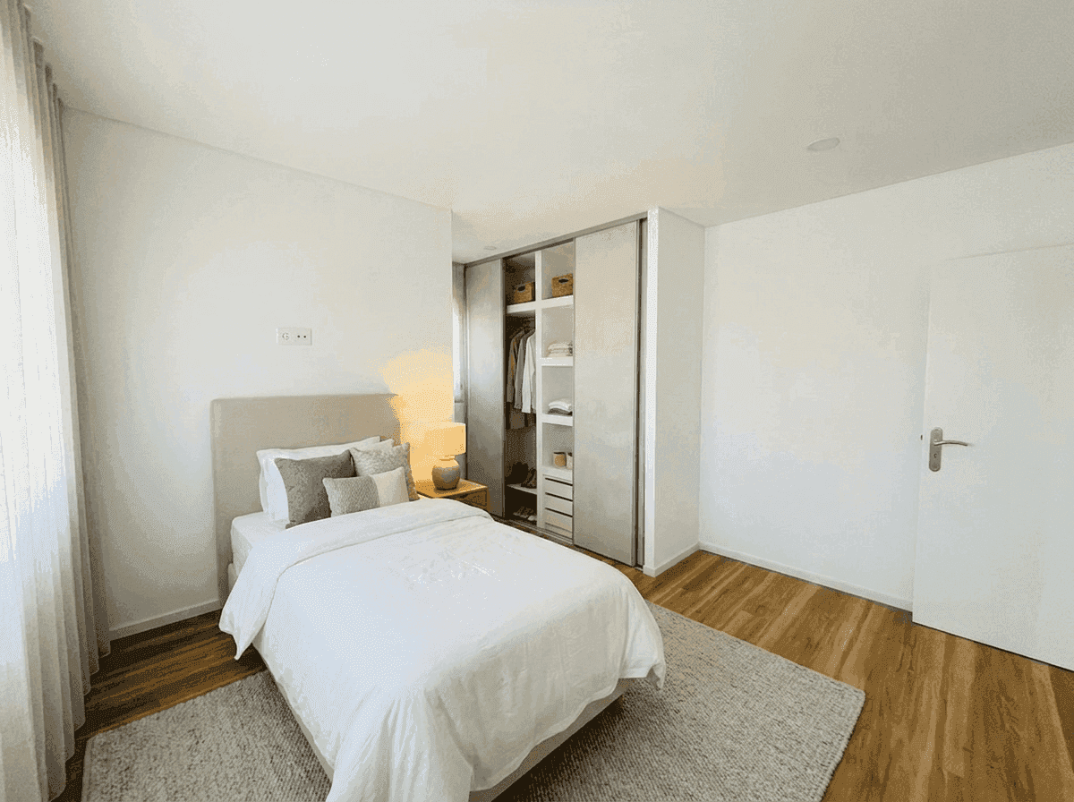 Quarto decorado, variante alternativa de mobilário