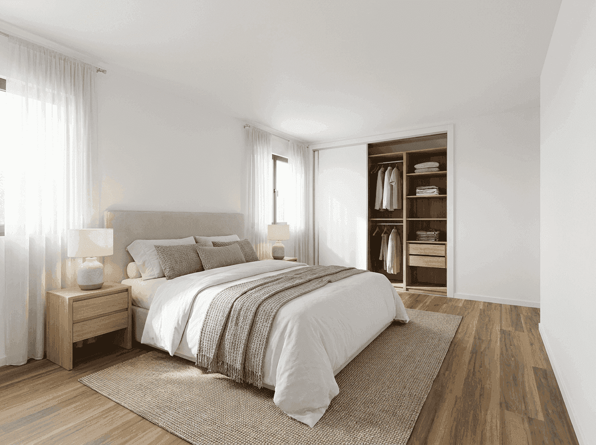Quarto devoluto transformado em quarto mobilado e decorado — depois